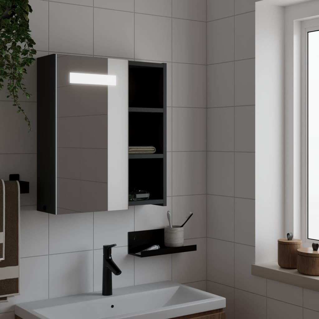 vidaXL Dulap cu oglindă de baie cu LED, negru, 45x13x52 cm