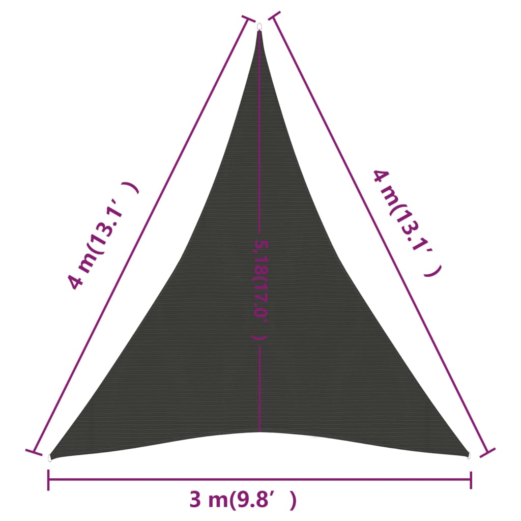 vidaXL Pânză parasolar, antracit, 3x4x4 m, HDPE, 160 g/m²