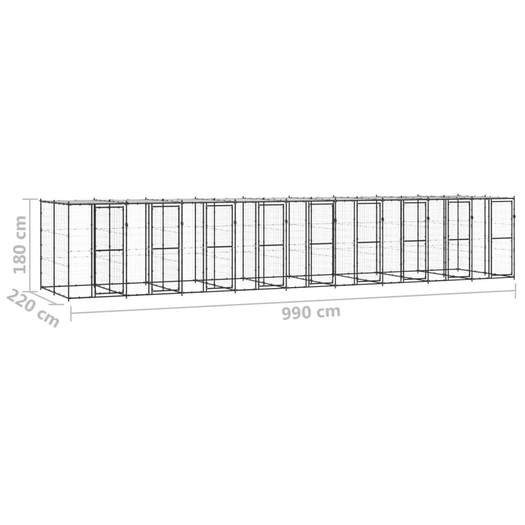 vidaXL Padoc pentru câini de exterior cu acoperiș, 21,78 m², oțel