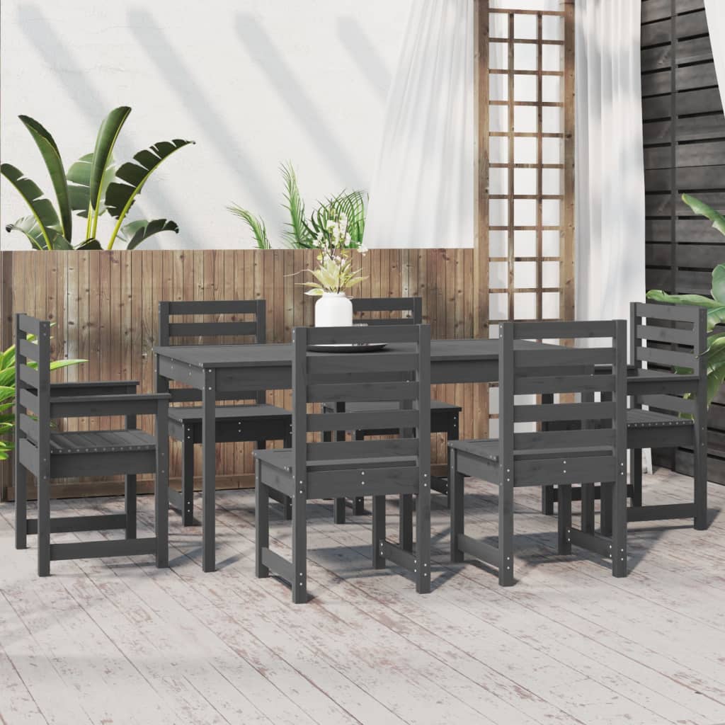 vidaXL Set cu masă de grădină, 7 piese, gri, lemn masiv de pin
