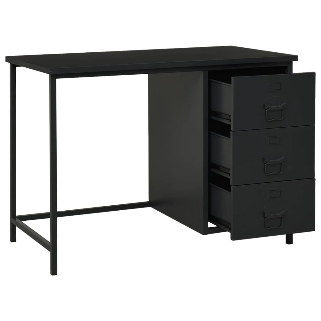 vidaXL Birou cu sertare, negru, 105x52x75 cm, oțel, industrial