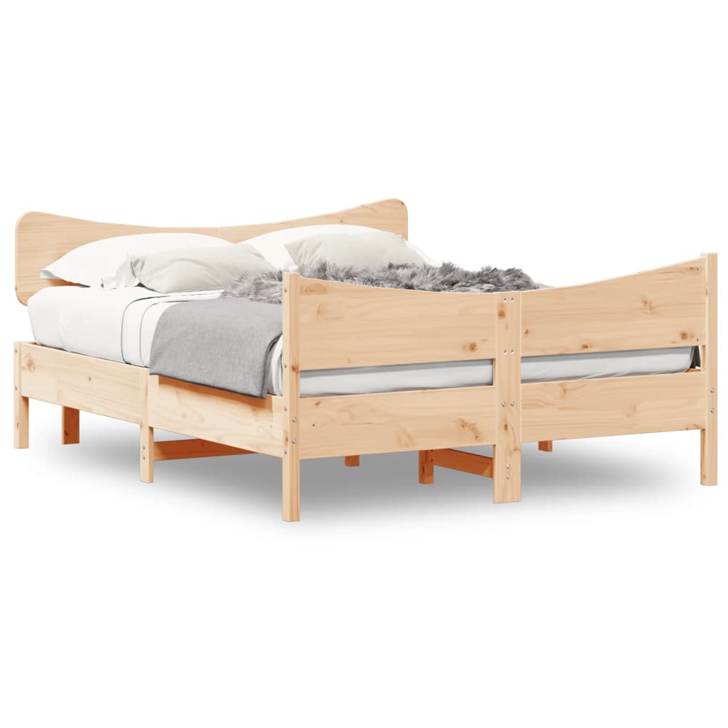 vidaXL Cadru de pat cu tăblie, 135x190 cm, lemn masiv de pin