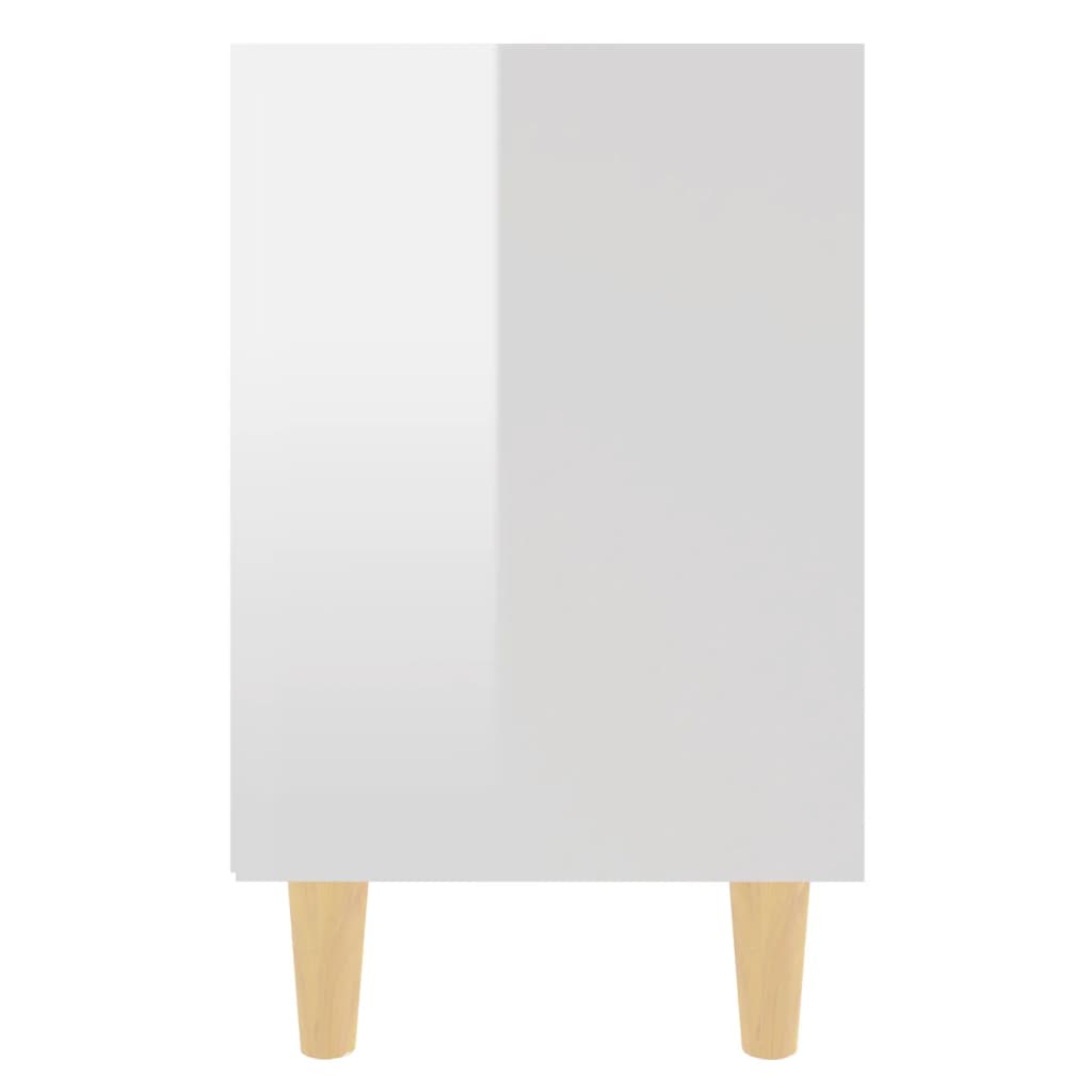 vidaXL Noptieră cu picioare lemn masiv, alb extralucios, 40x30x50 cm