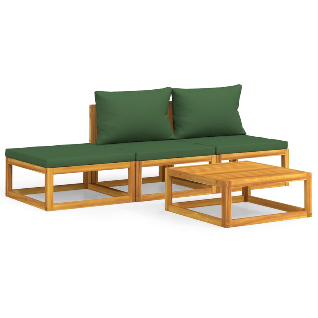 vidaXL Set mobilier de grădină cu perne verzi, 4 piese, lemn masiv