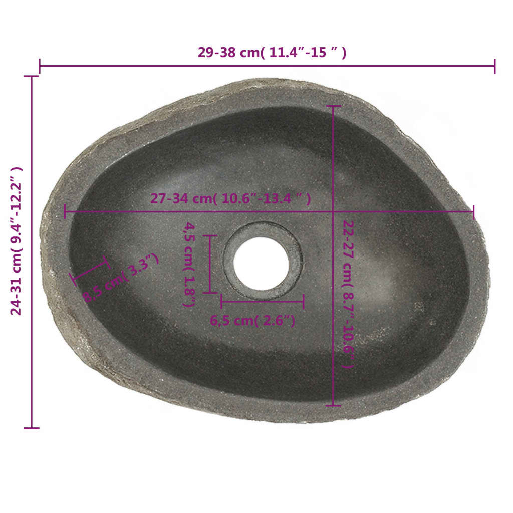 vidaXL Chiuvetă din piatră de râu, 29-38 cm, ovală