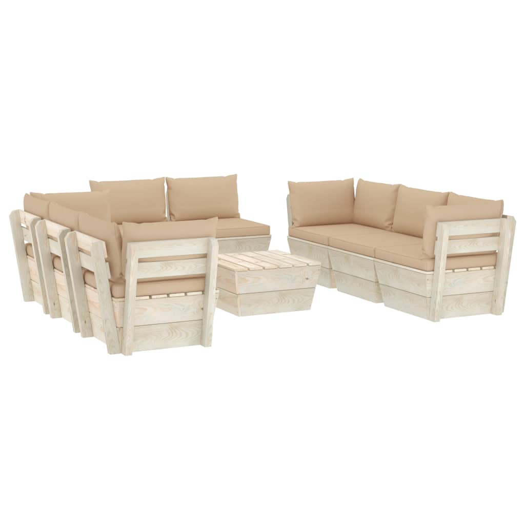vidaXL Set mobilier grădină paleți, 9 piese, cu perne, lemn de molid