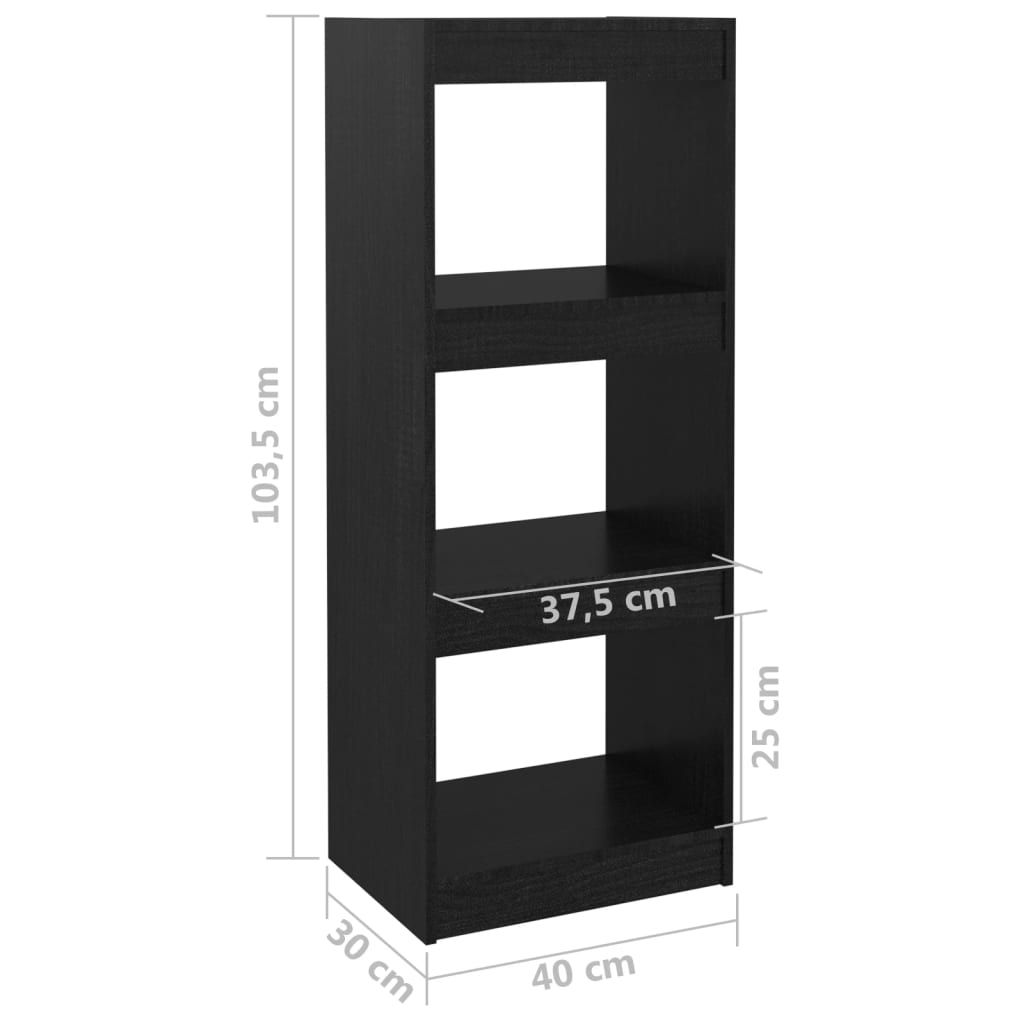 vidaXL Bibliotecă/Separator cameră negru 40x30x103,5 cm lemn masiv pin
