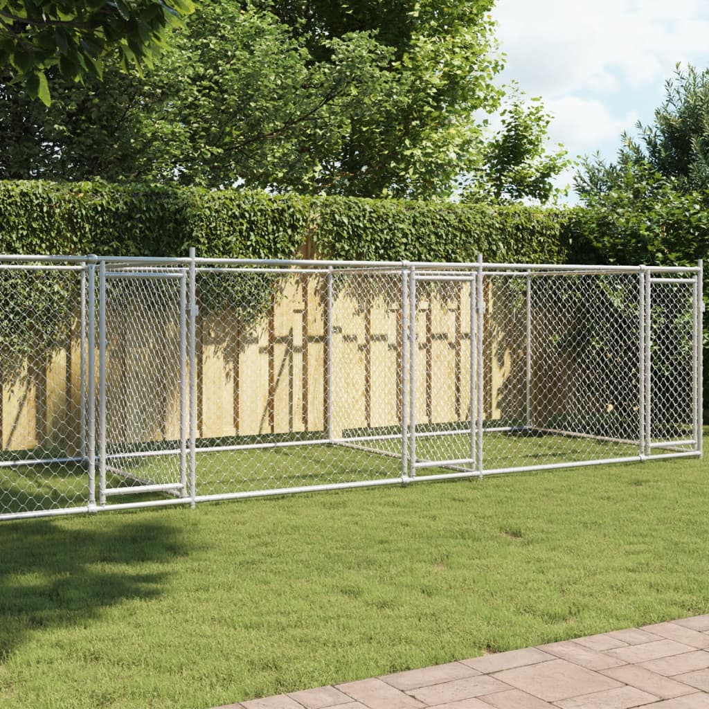 vidaXL Cușcă pentru câini cu uși, gri, 8x2x1,5 m, oțel galvanizat