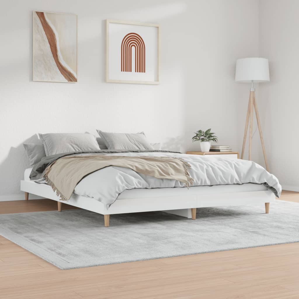 vidaXL Cadru de pat, alb extralucios, 200x200 cm, lemn prelucrat