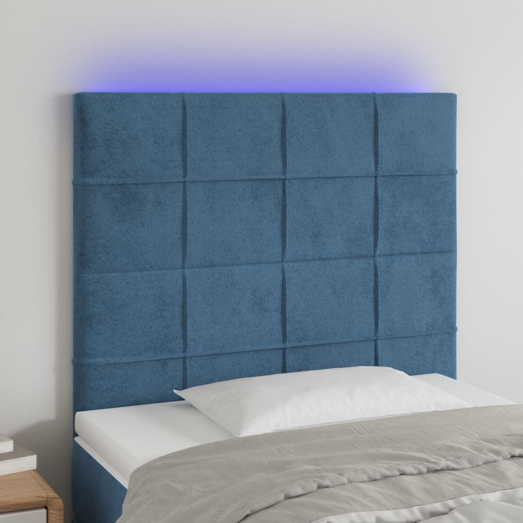 vidaXL Tăblie de pat cu LED, albastru închis, 80x5x118/128cm, catifea