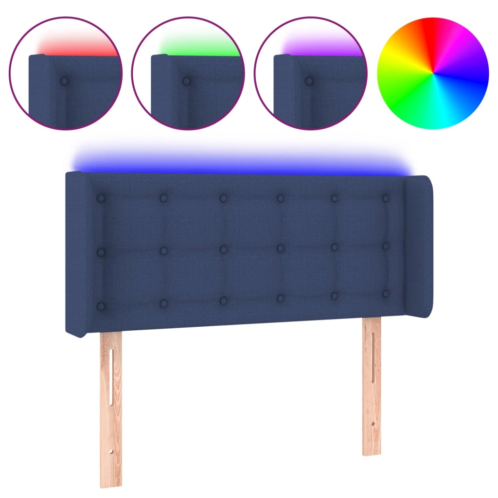 vidaXL Tăblie de pat cu LED, albastru, 103x16x78/88 cm, textil