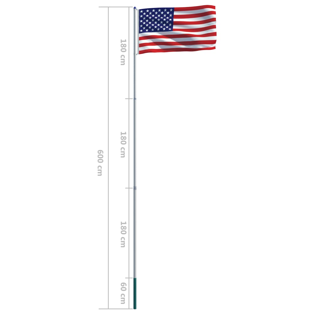 vidaXL Steag SUA și stâlp din aluminiu, 6 m