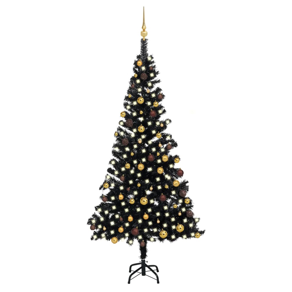 vidaXL Brad Crăciun pre-iluminat cu set globuri, negru, 210 cm, PVC