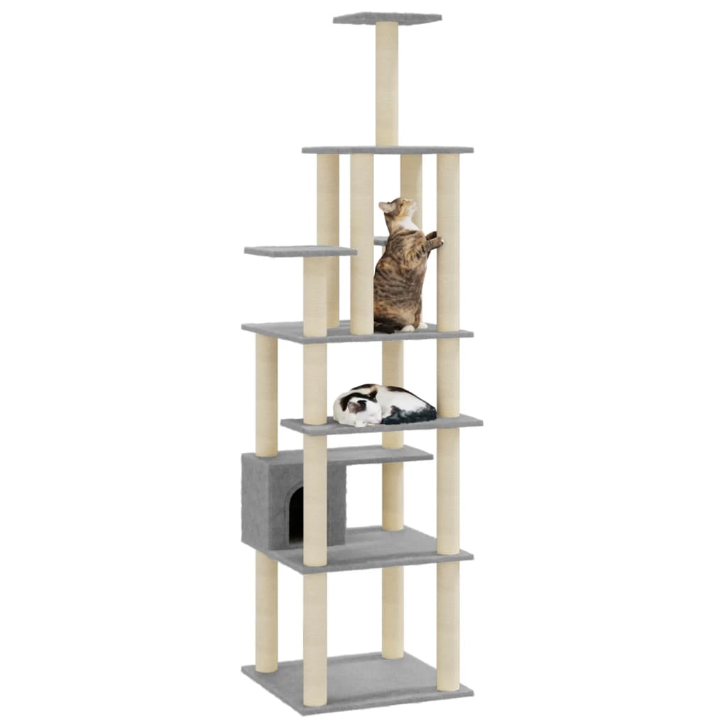 vidaXL Ansamblu pisici, stâlpi din funie sisal, gri deschis, 183 cm