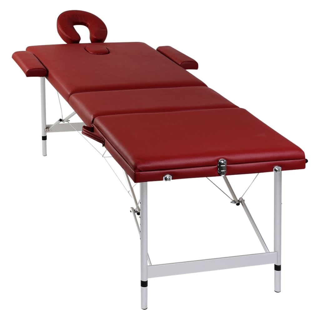 vidaXL Masă masaj pliabilă, 3 zone, roșu, cadru aluminiu