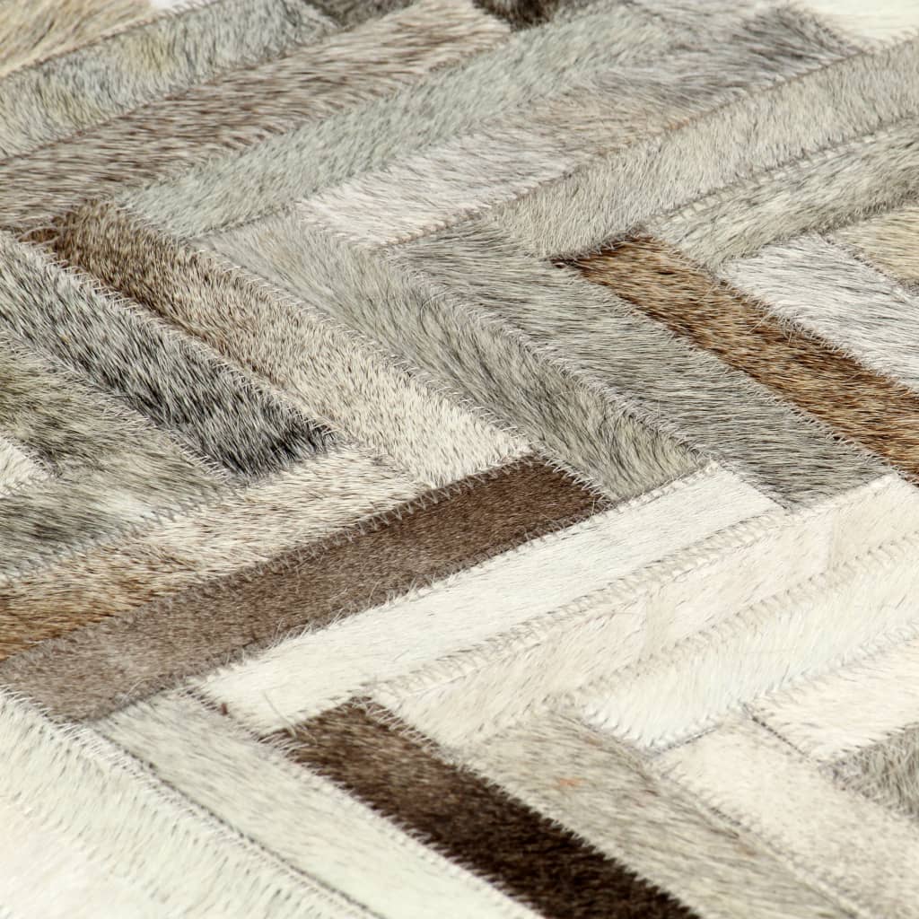 vidaXL Covor, piele cu păr natural, mozaic, gri/alb, 80 x 150 cm