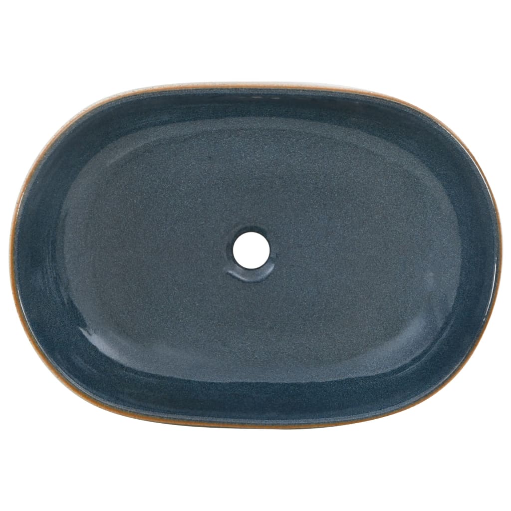 vidaXL Lavoar de blat, nisipiu și albastru 59x40x14 cm, ceramică, oval