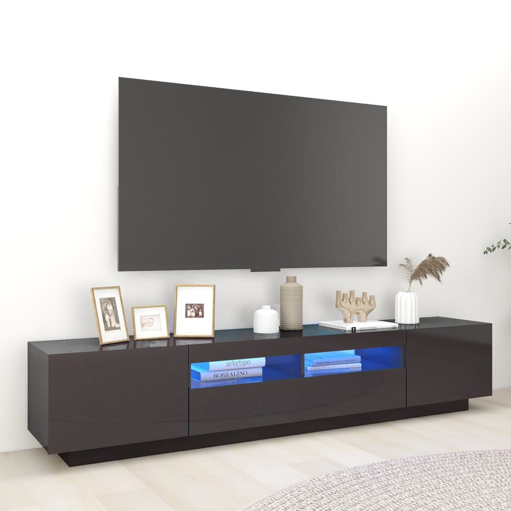 vidaXL Comodă TV cu lumini LED, gri extralucios, 200x35x40 cm