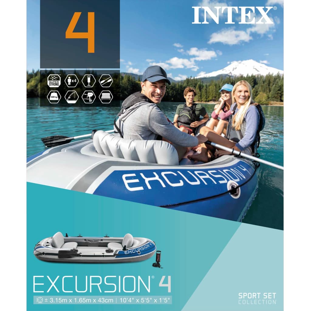Intex Set barcă gonflabilă Excursion 4 cu vâsle și pompă, 68324NP