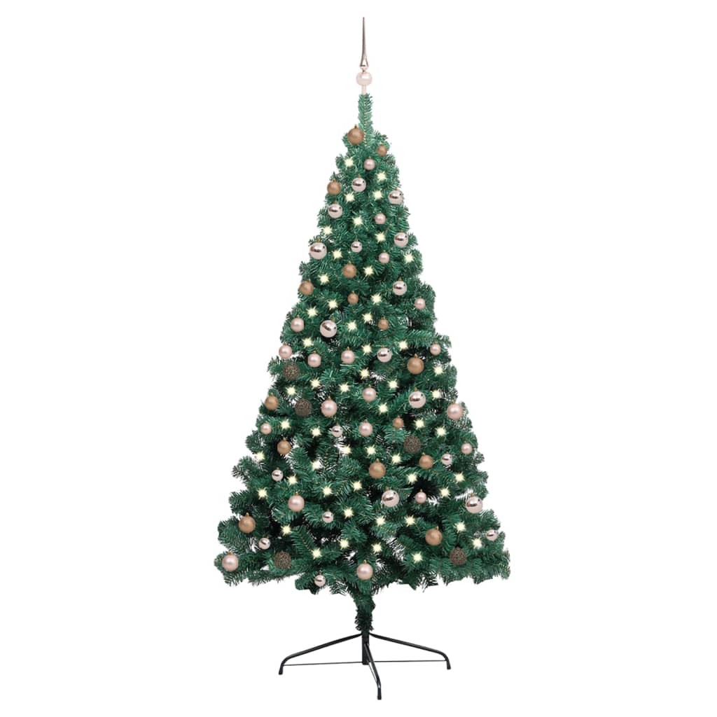 vidaXL Jumătate brad Crăciun artificial cu set globuri verde 210 cm