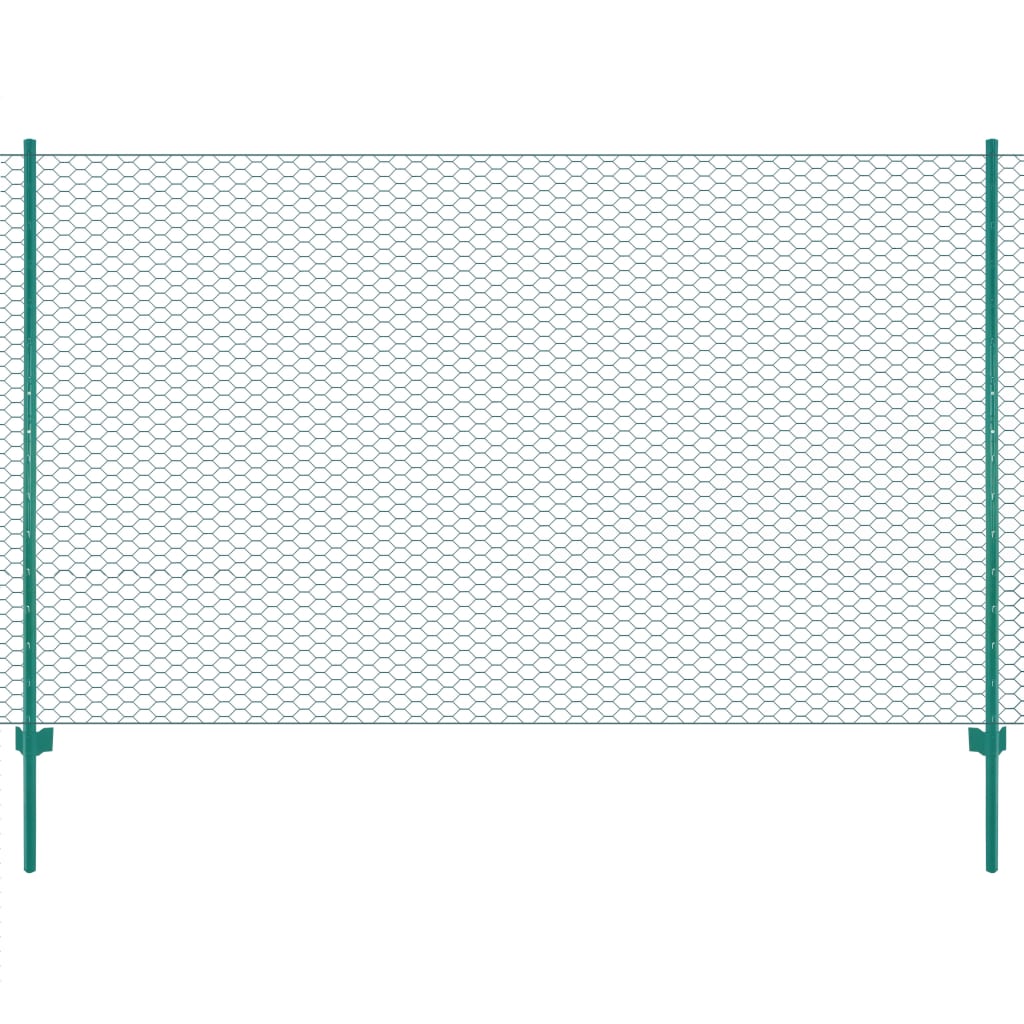 vidaXL Gard din plasă de sârmă cu stâlpi, verde, 25 x 2 m, oțel