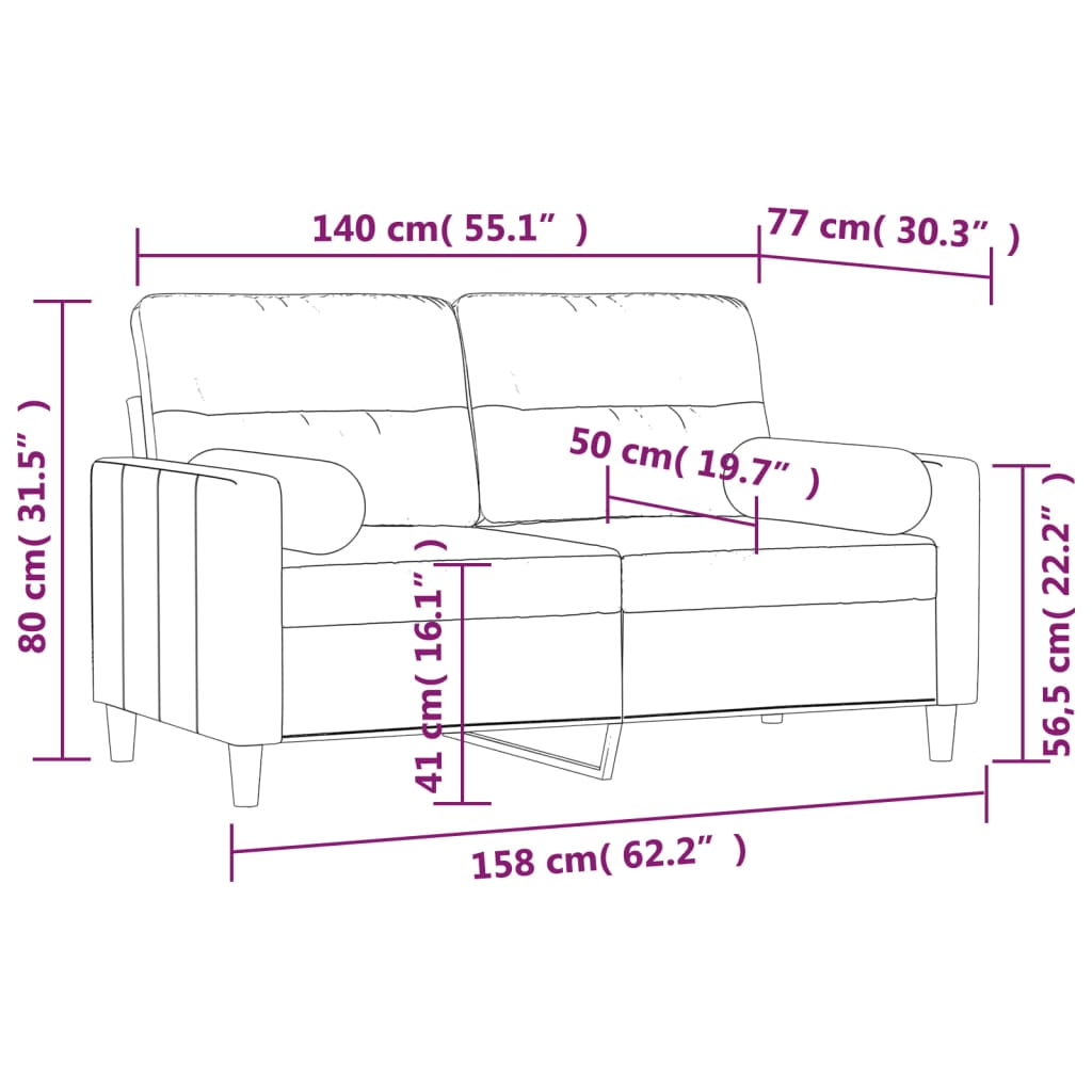 vidaXL Canapea cu 2 locuri cu perne&pernuțe gri deschis 140 cm textil