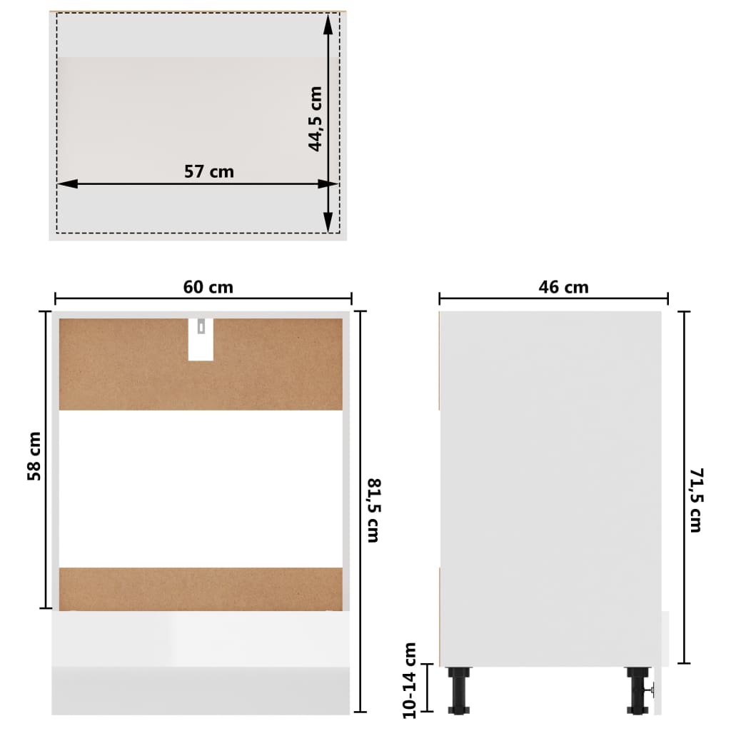 vidaXL Dulap pentru cuptor, alb extralucios, 60 x 46 x 81,5 cm, PAL