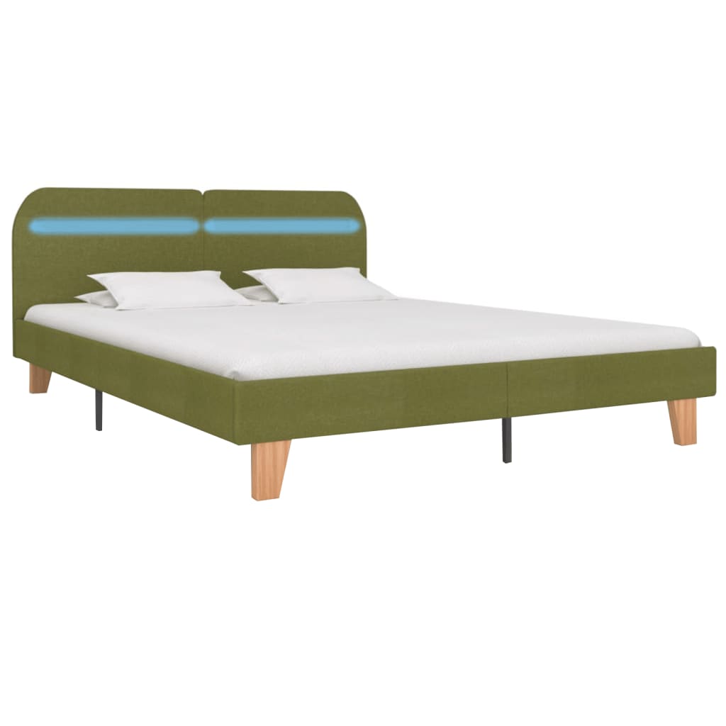 vidaXL Cadru de pat cu LED-uri, verde, 160 x 200 cm, material textil