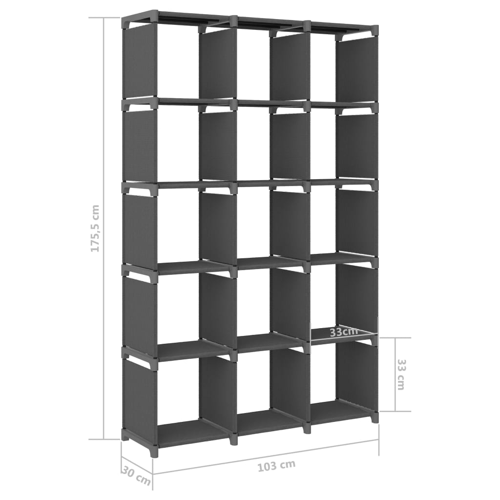 vidaXL Raft expunere, 15 cuburi, gri, 103x30x175,5 cm, material textil
