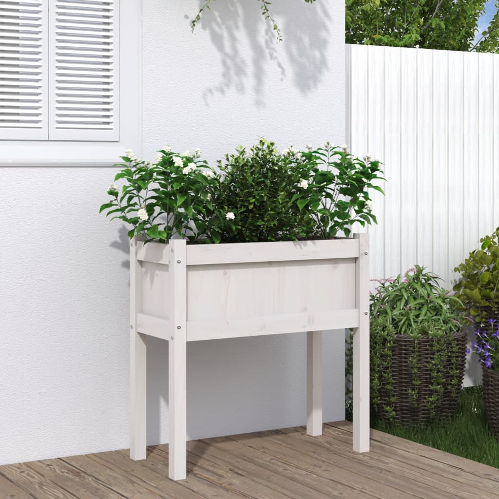 vidaXL Jardinier de grădină cu picioare, alb, 70x31x70 cm, lemn masiv