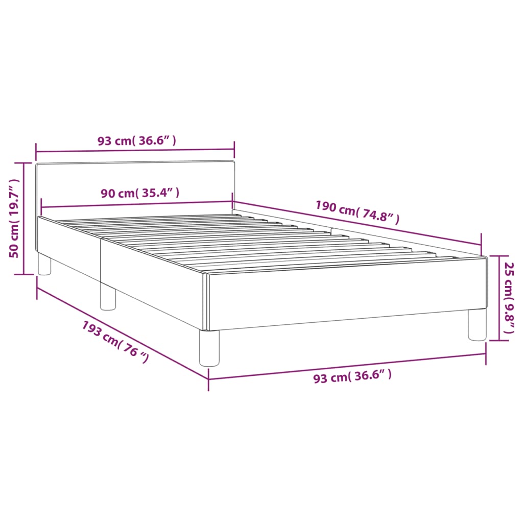 vidaXL Cadru de pat cu tăblie, alb, 90x190 cm, piele ecologică