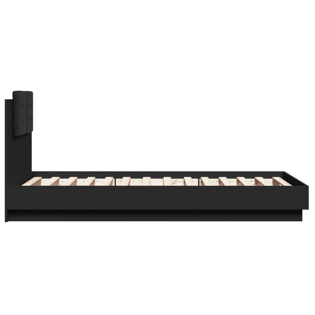 vidaXL Cadru de pat cu tăblie și lumini LED, negru, 90x190 cm