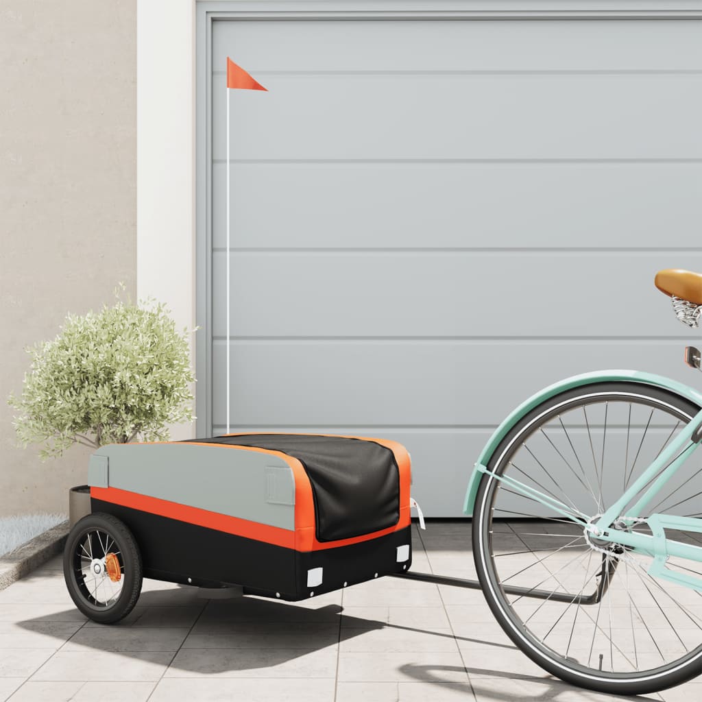vidaXL Remorcă pentru biciclete negru/portocaliu, 30 kg, fier