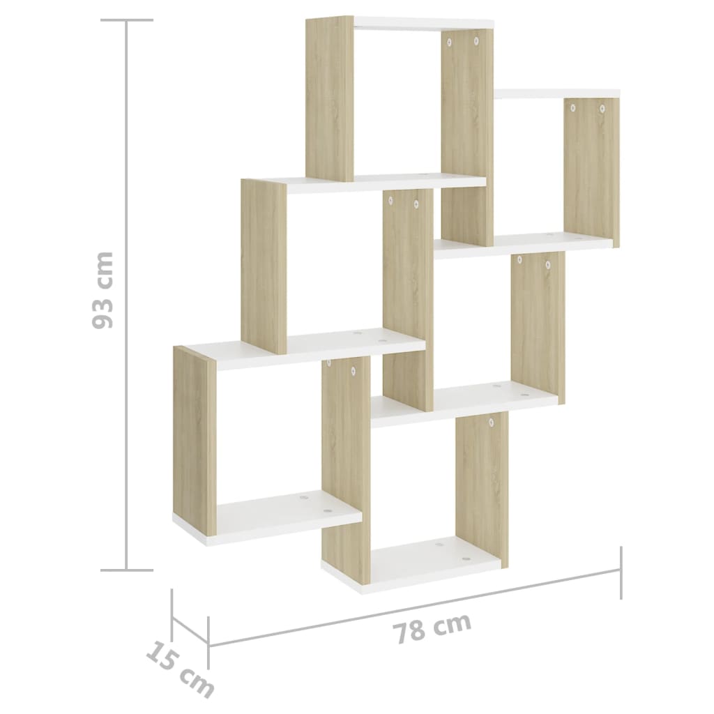 vidaXL Raft de perete cub, alb și stejar Sonoma, 78x15x93 cm, PAL