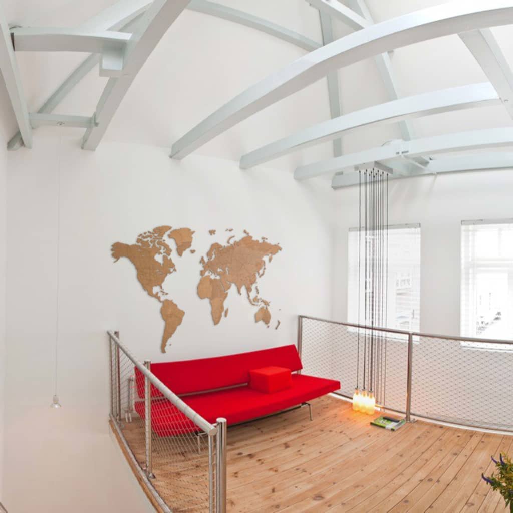 MiMi Innovations Decor perete harta lumii Giant maro 280x170 cm lemn