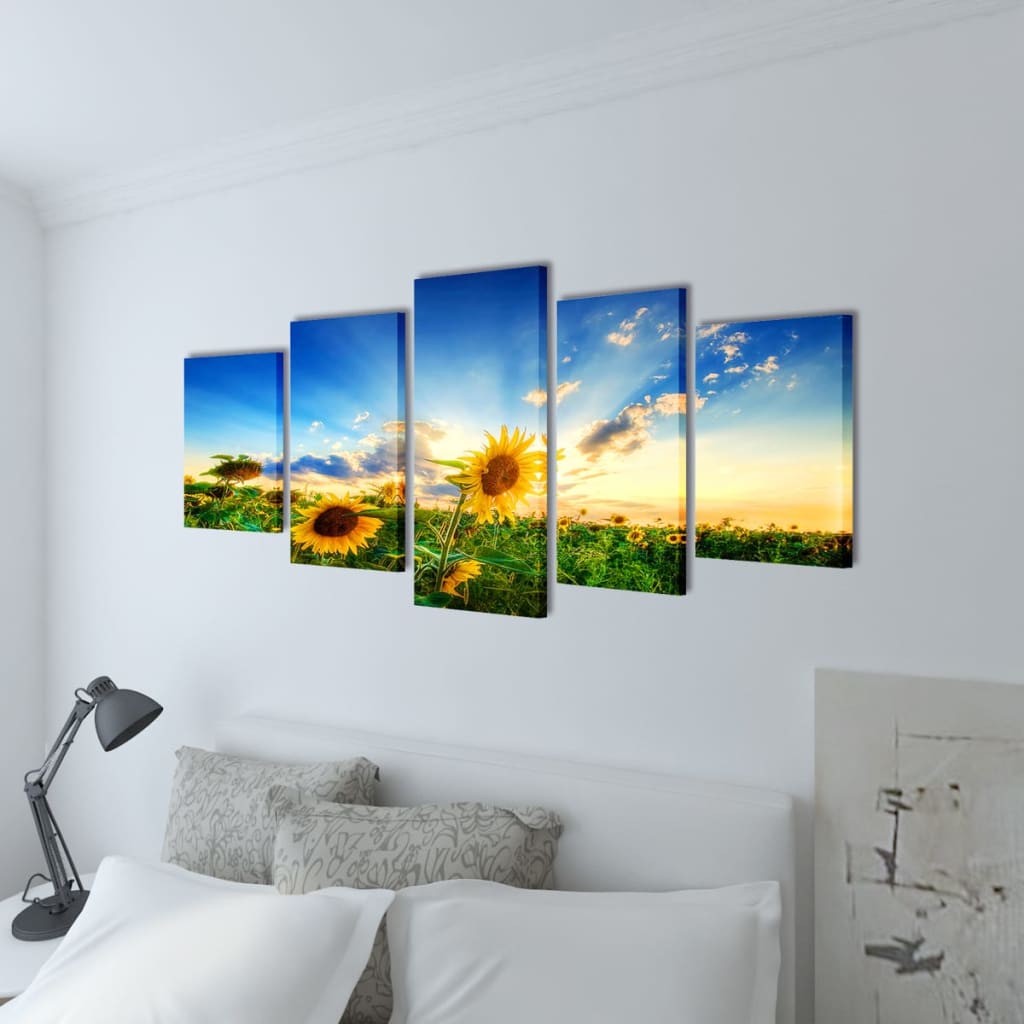 Set tablouri de perete cu imprimeu floarea soarelui, 200 x 100 cm