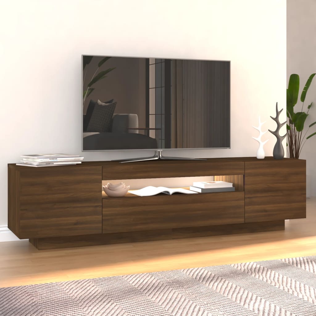 vidaXL Comodă TV cu lumini LED, stejar maro, 160x35x40 cm