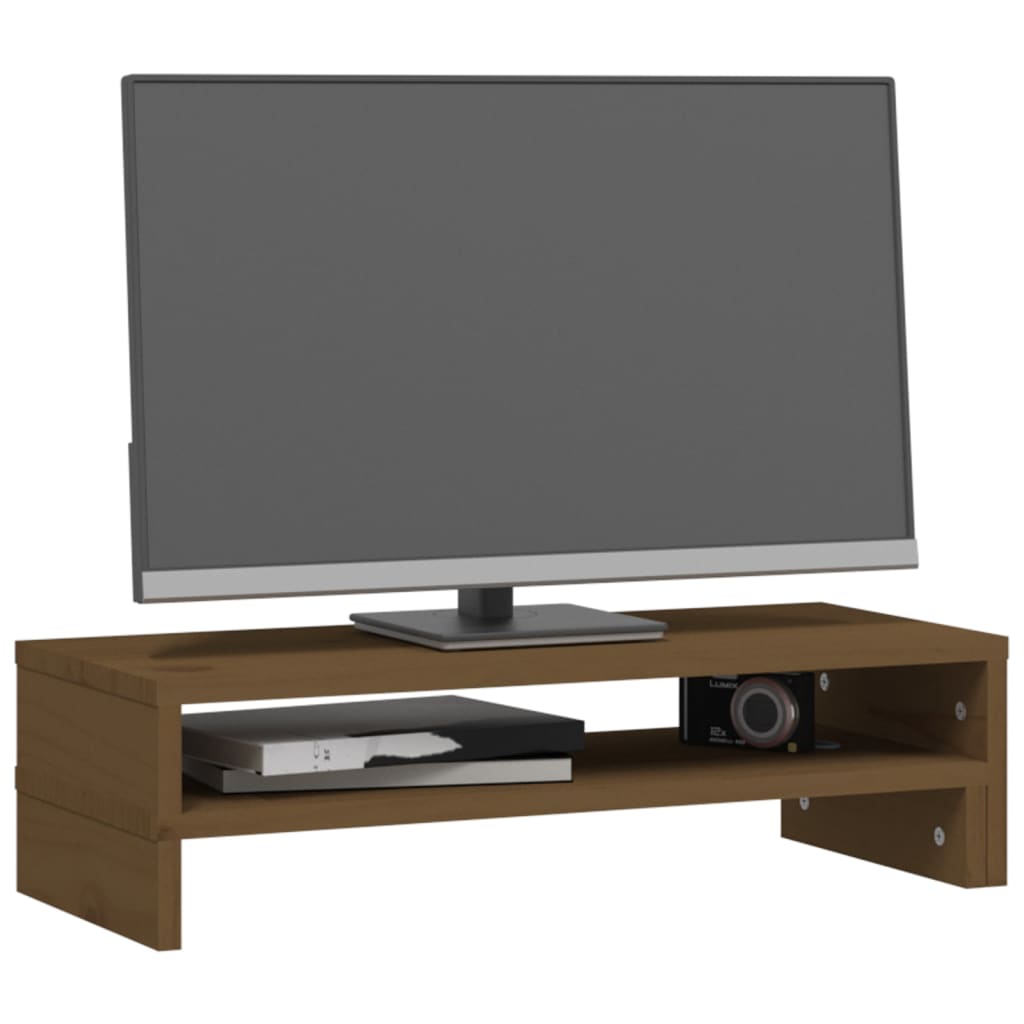vidaXL Suport monitor, maro miere, (52-101)x22x14 cm, lemn masiv pin