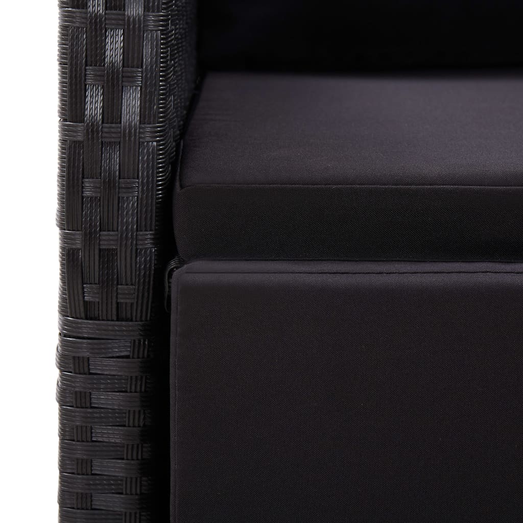 vidaXL Set mobilier de bistro cu perne, 3 piese, negru, poliratan