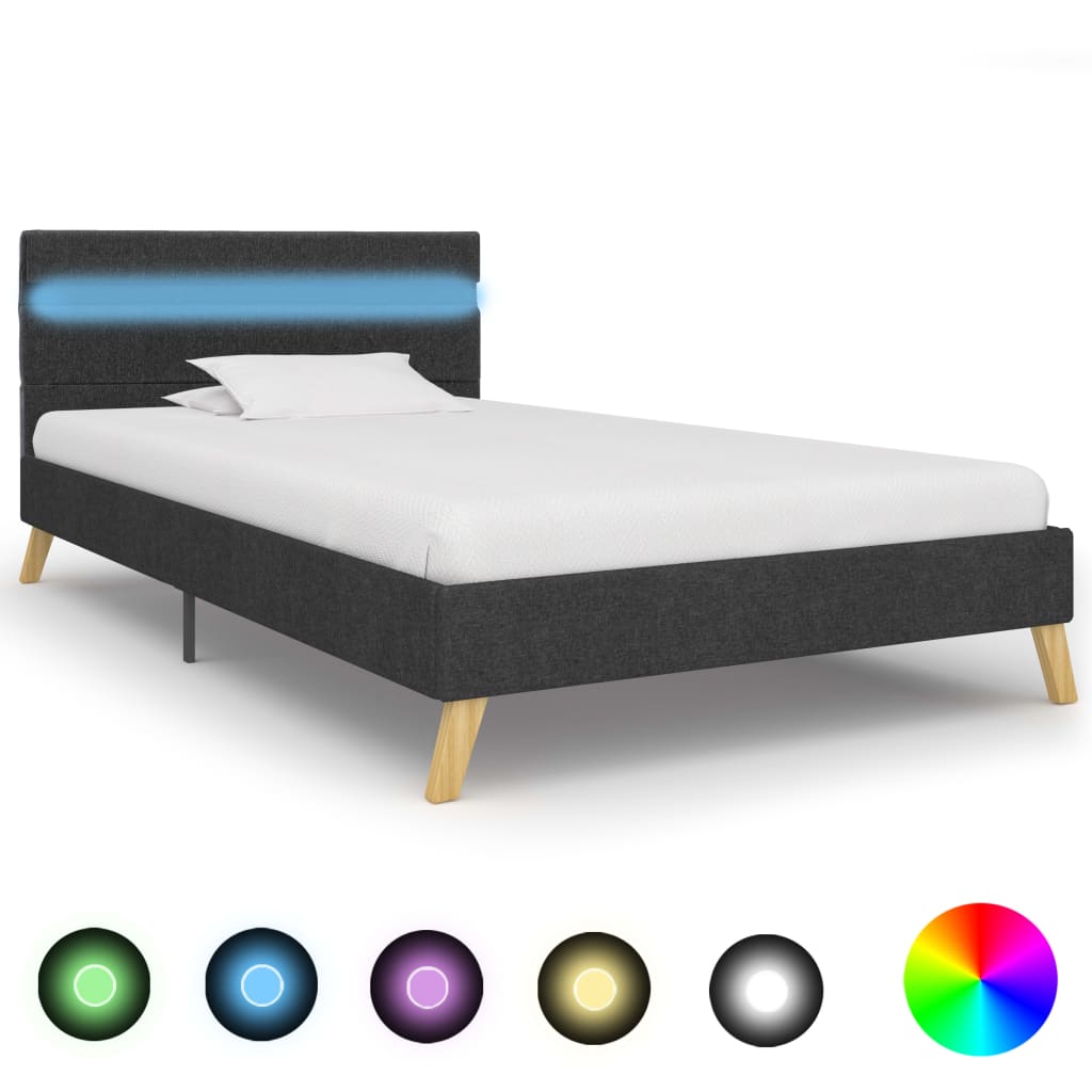 vidaXL Cadru pat cu LED-uri, gri închis, 100x200 cm, material textil