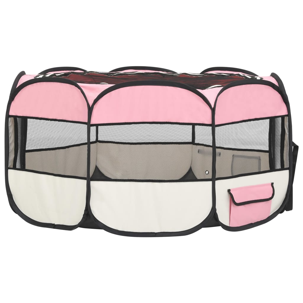 vidaXL Țarc de câini pliabil cu sac de transport, roz, 145x145x61 cm
