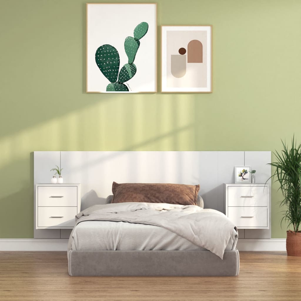 vidaXL Tăblie de pat cu dulapuri, alb , lemn prelucrat