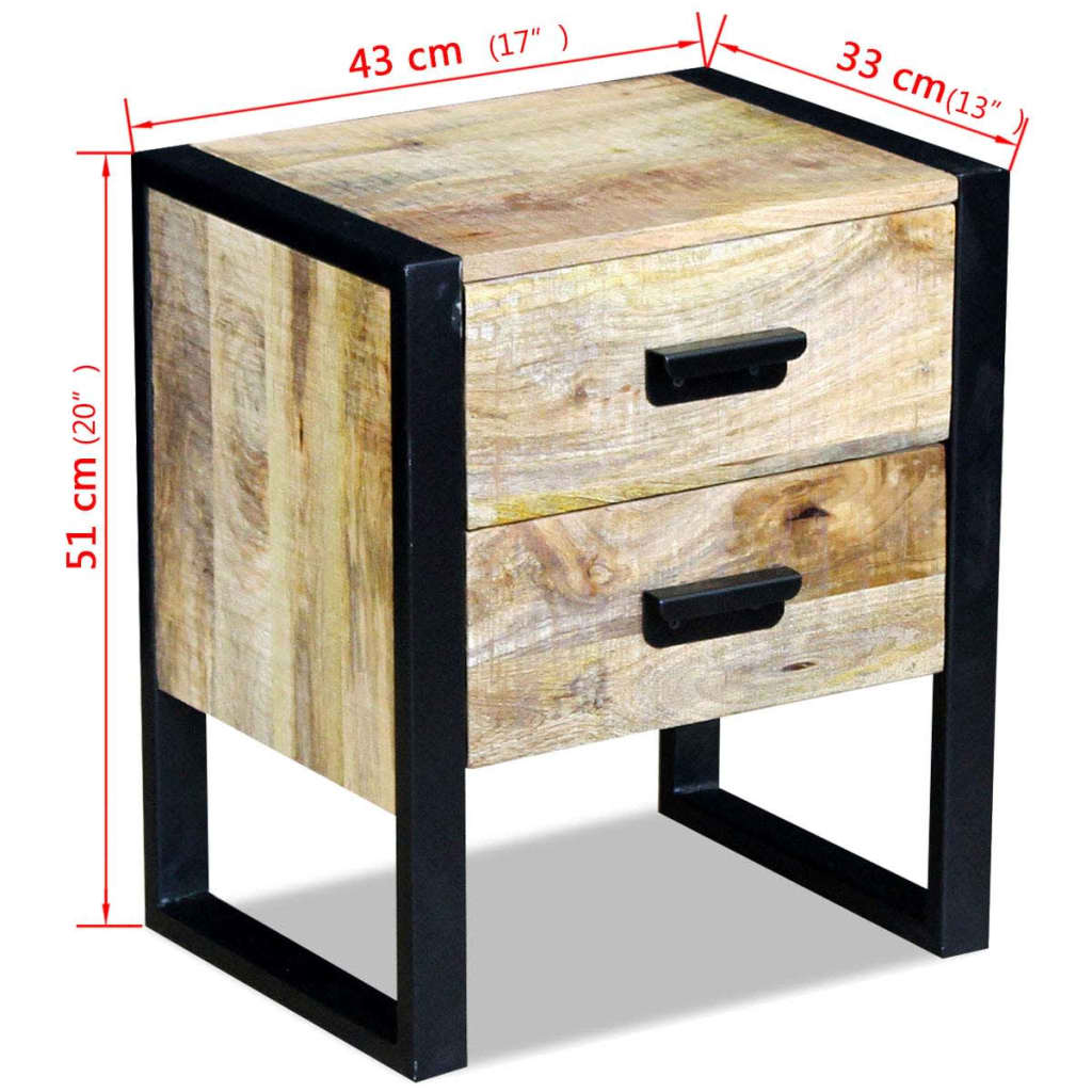 vidaXL Masă laterală cu 2 sertare din lemn solid de mango, 43x33x51 cm