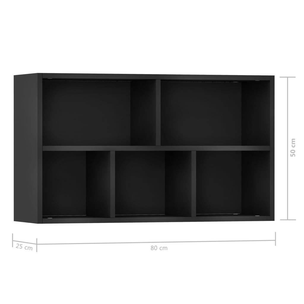 vidaXL Bibliotecă/Servantă, negru, 50x25x80 cm, PAL