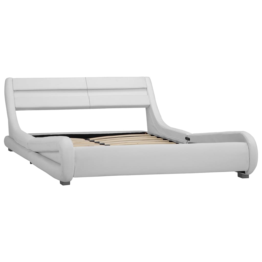 vidaXL Cadru de pat cu LED, alb, 140 x 200 cm, piele artificială