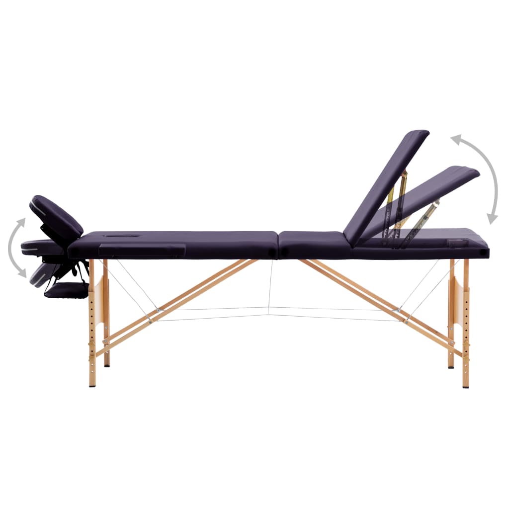 vidaXL Masă de masaj pliabilă, 3 zone, violet, lemn