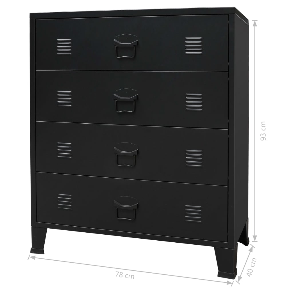 vidaXL Comodă sertare, metal, stil industrial, 78x40x93 cm, negru