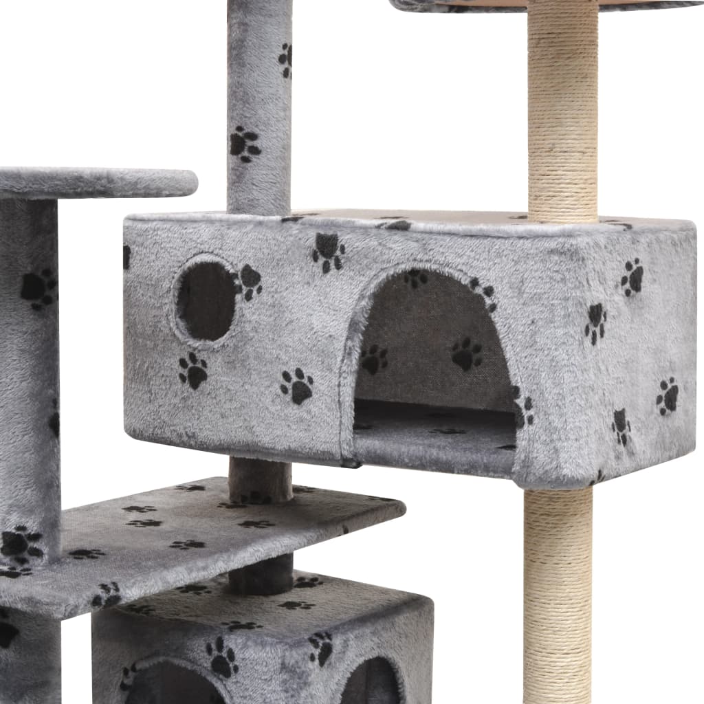 vidaXL Ansamblu pisici cu funie de sisal, 125 cm, imprimeu lăbuțe, gri