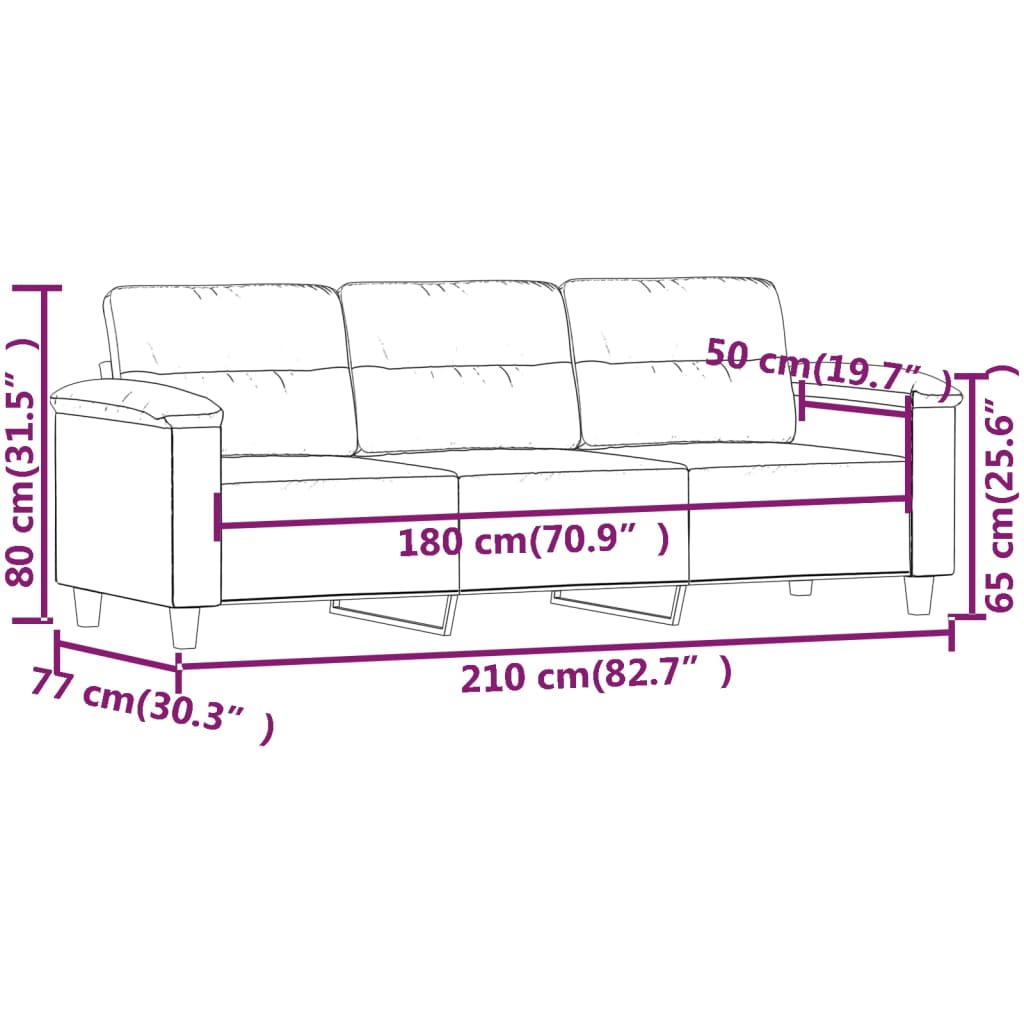 vidaXL Canapea cu 3 locuri, gri închis, 180 cm, țesătură microfibră