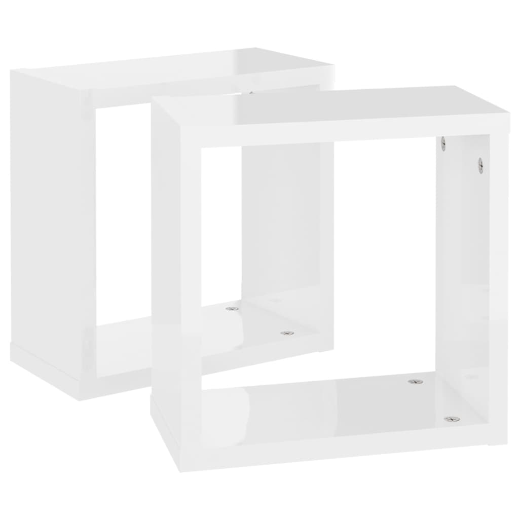vidaXL Rafturi de perete cub, 2 buc., alb extralucios, 30x15x30 cm PAL